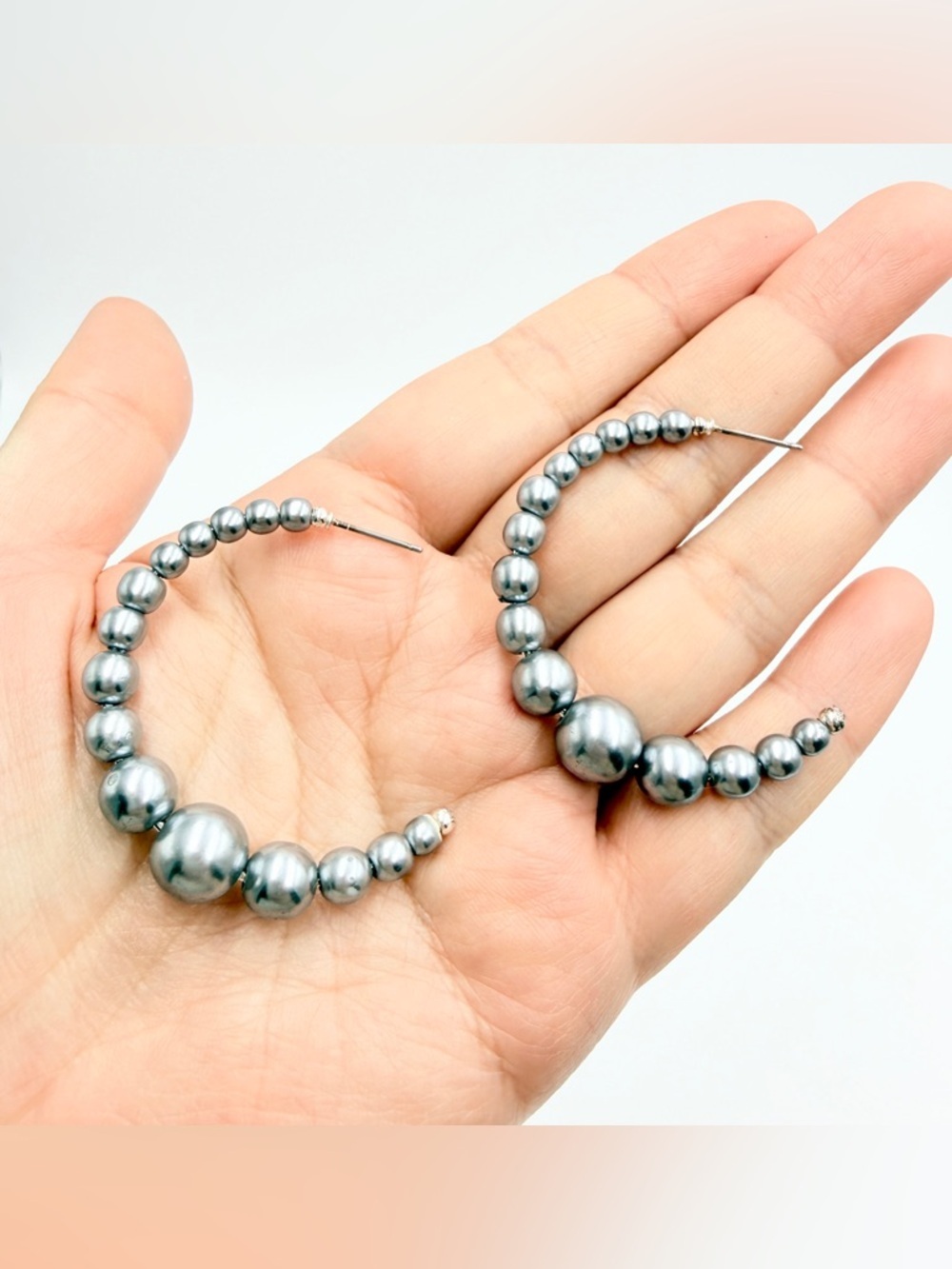 Avon Silver-Tone Graduated Bead Hoop Earrings